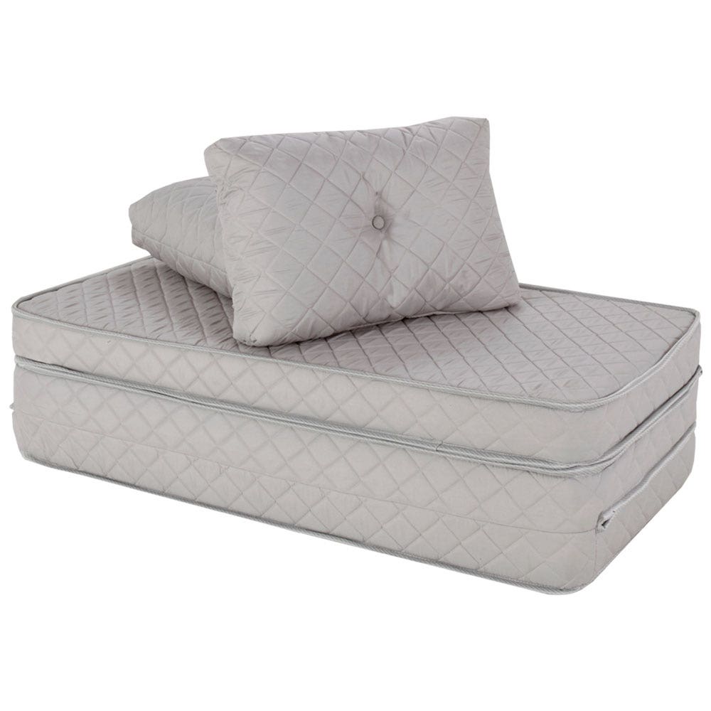 Puff Multiuso Bordado Matelassê+Travesseiro 3 em 1 Casal Cinza BF Colchões